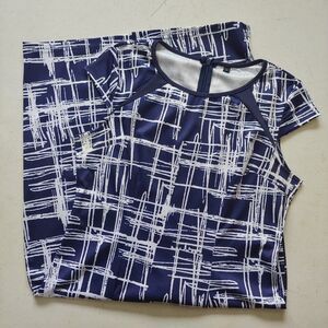 women's blue & white sketch patterned sheath dress